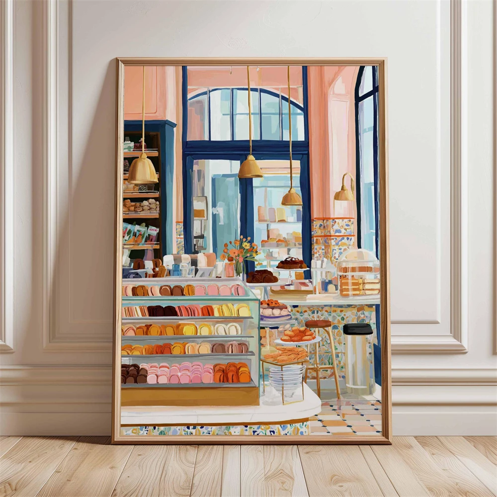 Vintage Coffee Shop Canvas Painting Retro Wall Art Poster Coffee Shop Wall Art Prints Coffee Art Cafe Cherry Blossom Art Decor