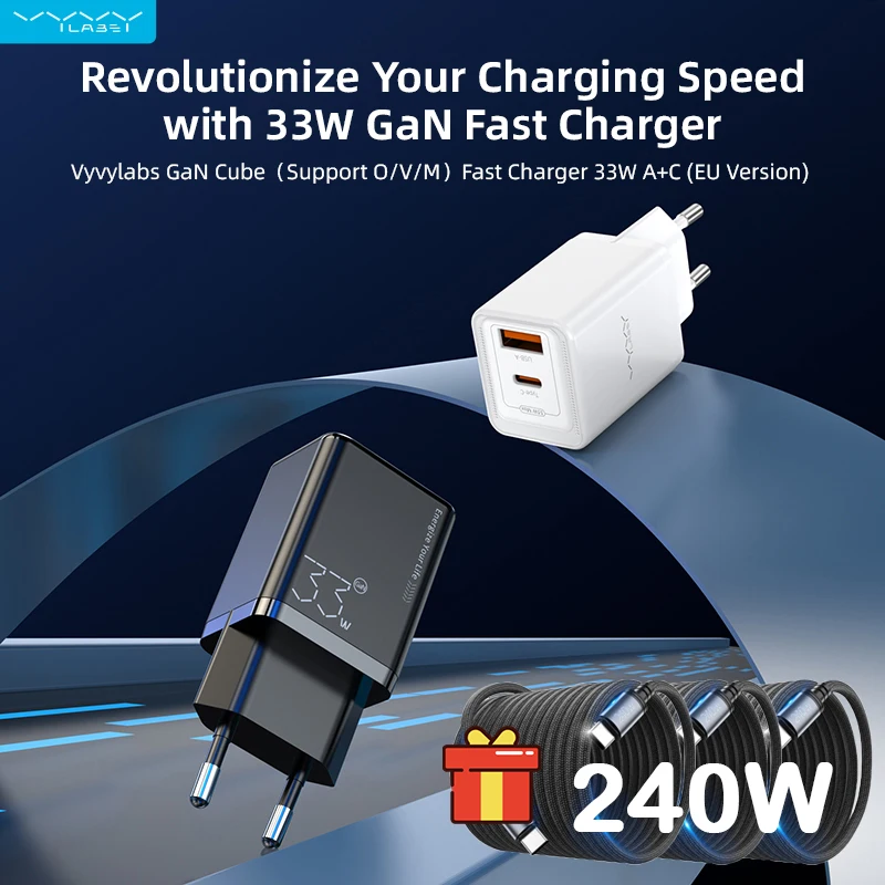 

VYVYLABS 33W USB C Charger GaN Charger with cable Portable Fast Charger Support QC PPS PD Charger For iPhone 17 16 15 Laptop Cha