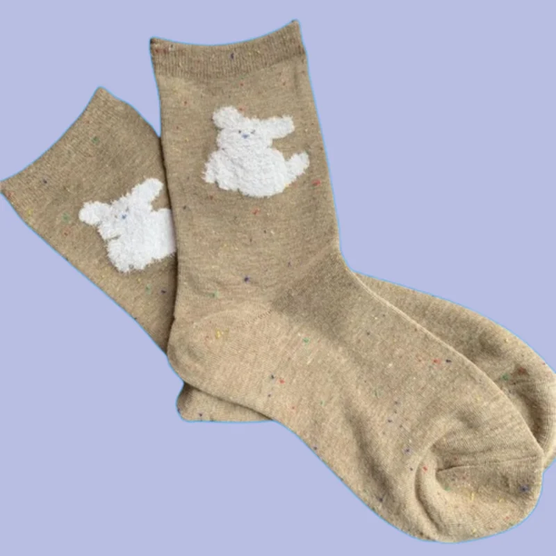 Chaussettes en Dopamine pour Femme, Version Coréenne, Mi-Tube, Style Collège, Fil à Pois, Chien Nuage, Mignon, All-Match, Début d'Automne, 3/6 Paires