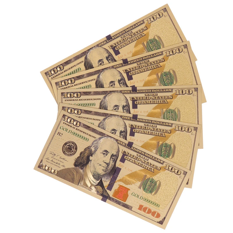 100 دولار 24k رقائق الذهب ، 5 قطعة ، ورقة ذهبية ، الأوراق النقدية ، والحرف اليدوية
