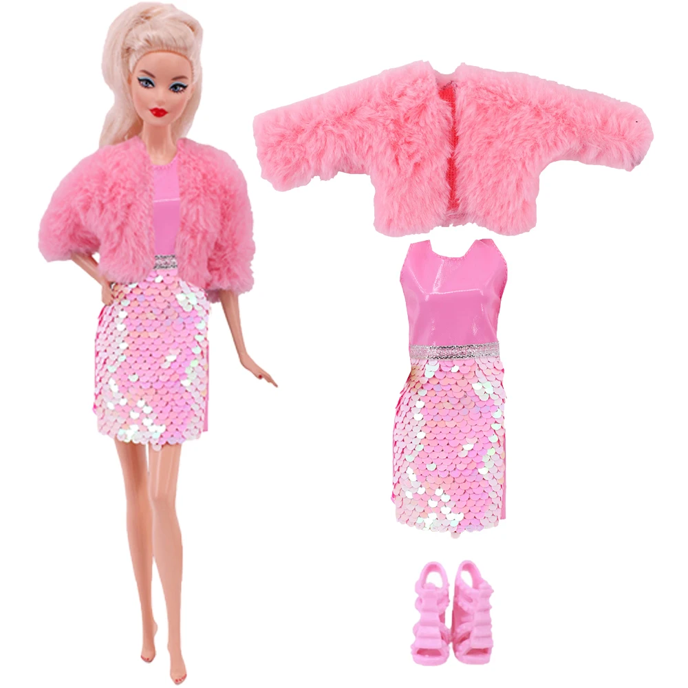 Barbies Doll Kleding Pluche Jas + Modieuze Pak Rok + Baret Hoed Geschikt Voor 11.8Inch Pop Casual Kleding Gratis schoen Gift