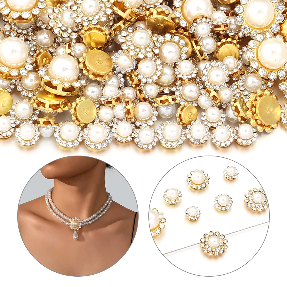 30–100 Stück Perlenkrallensteine, Perlen, goldene Basis, flache Rückseite, Kristalle, zum Aufnähen von Strasssteinen, für Handarbeiten, DIY, Kleidungsstück, Dekoration, Knöpfe