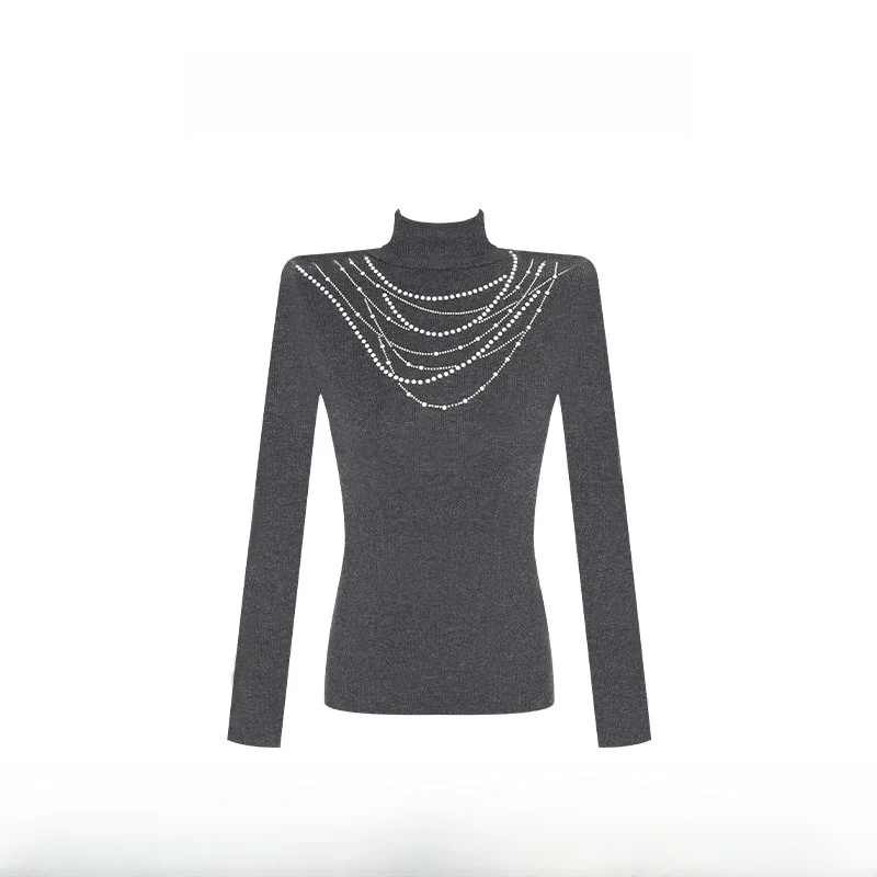 

LYXJ Женский зимний трикотажный свитер с высоким воротником, облегающий, повседневный, с длинным рукавом, из смесовой ткани (полиэстер, акрил, нейлон), комфортный, мягкий