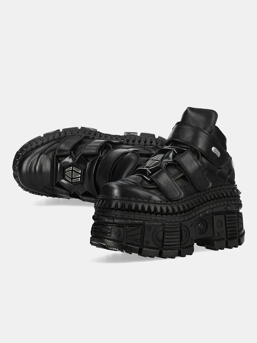 

Platform 10cm Single Men's and Women's Same Metal Retro Small Leather Punk Style Street Shot Height-increasing Muffin Shoes