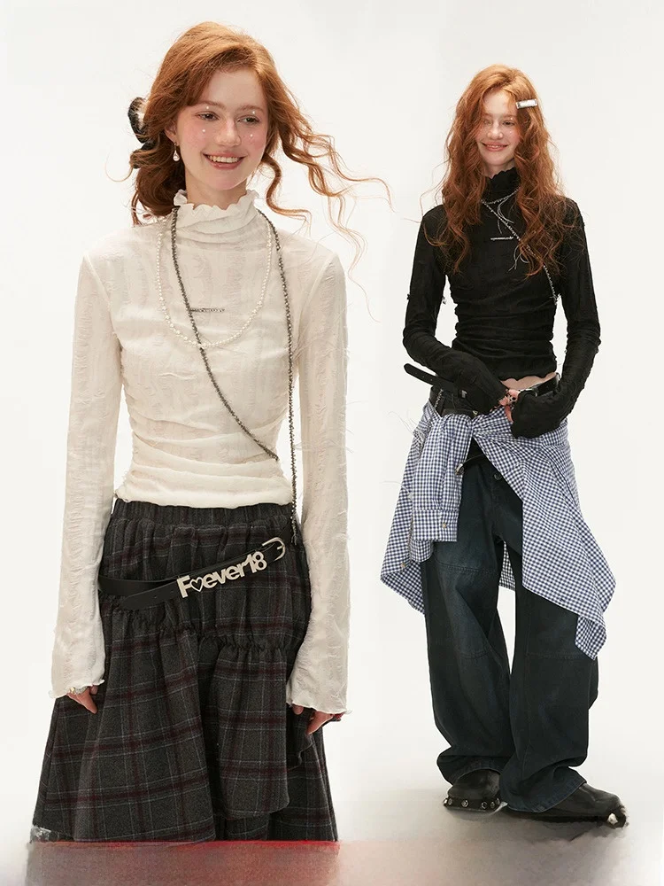 

MAMC Women's High Collar Long Sve T-irt Casual Bla Slim Fit Base irt Commute Sle Polyester Fiber Regular Thin