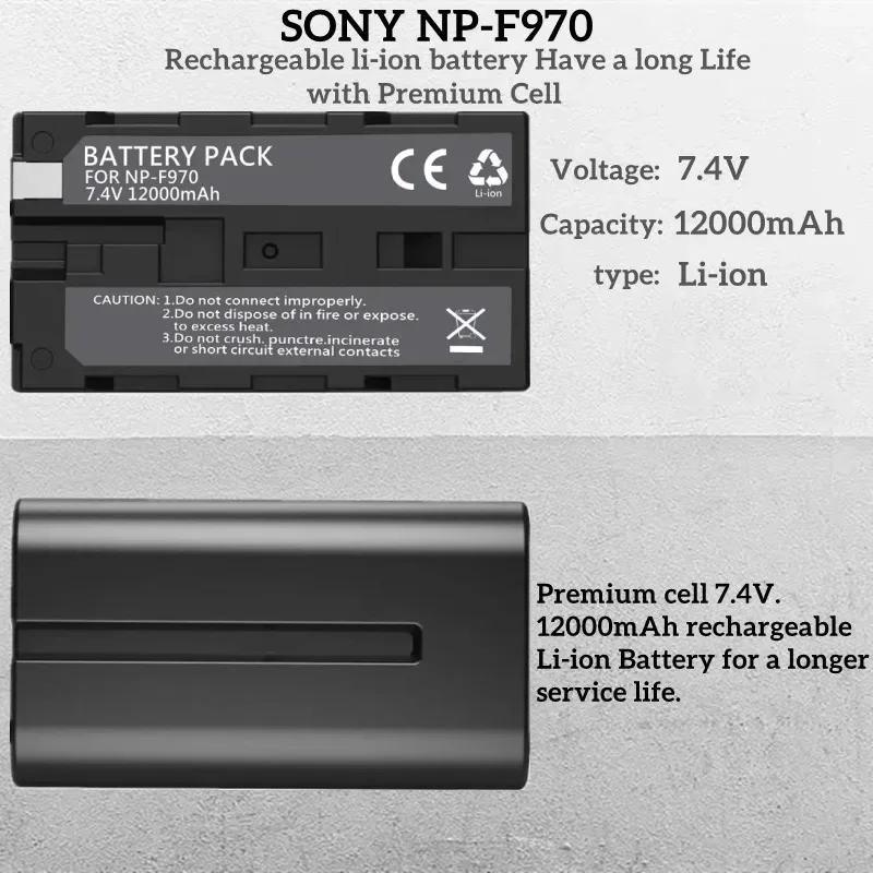 NP-F970 NP-F960 NP-F930 NP-F950 12000mAh Replacement Battery Compatible With Sony DCR-VX2100,FDR-AX1,HDR-AX2000,HDR-FX7,HVL-LBPB