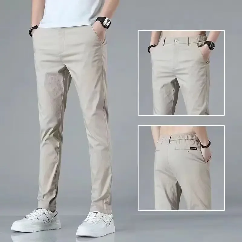 

Ice Silk Casual Men's West Pants Mens Pants Breathable Straight Leg Elastic Workwear Trousers Joggers Men Streetwear Traf Homme