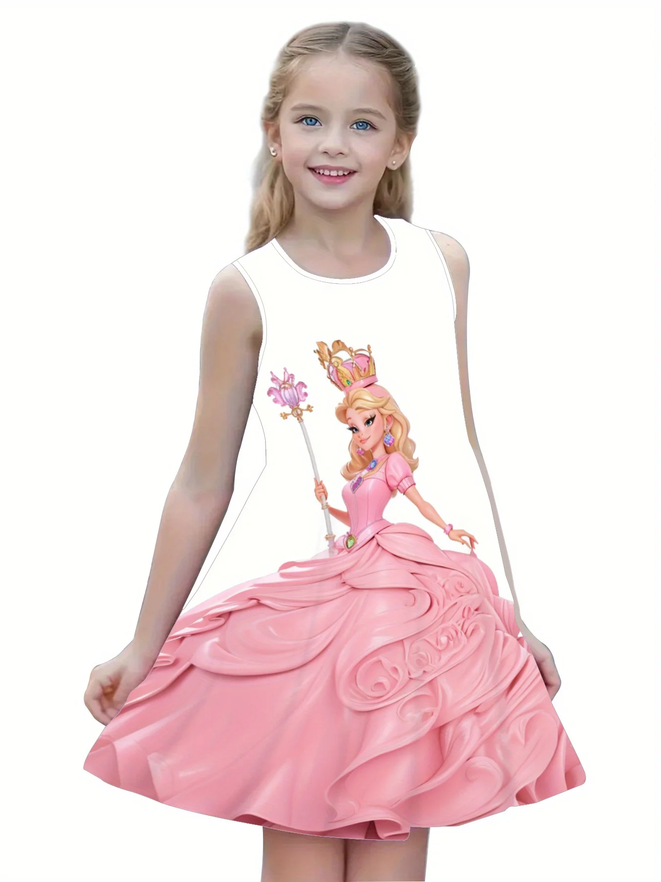 Kids Girls Multipack Sleeveless Dress, 3 Styles Magical Princess Print A-line Sundress for Birthday & Outdoor Activities