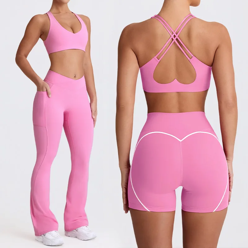 Naked Feel Quick-Dry Yoga Set Strappy Sports Bra & Seamless Leggings for Women Outdoor Gym Workout Activewear