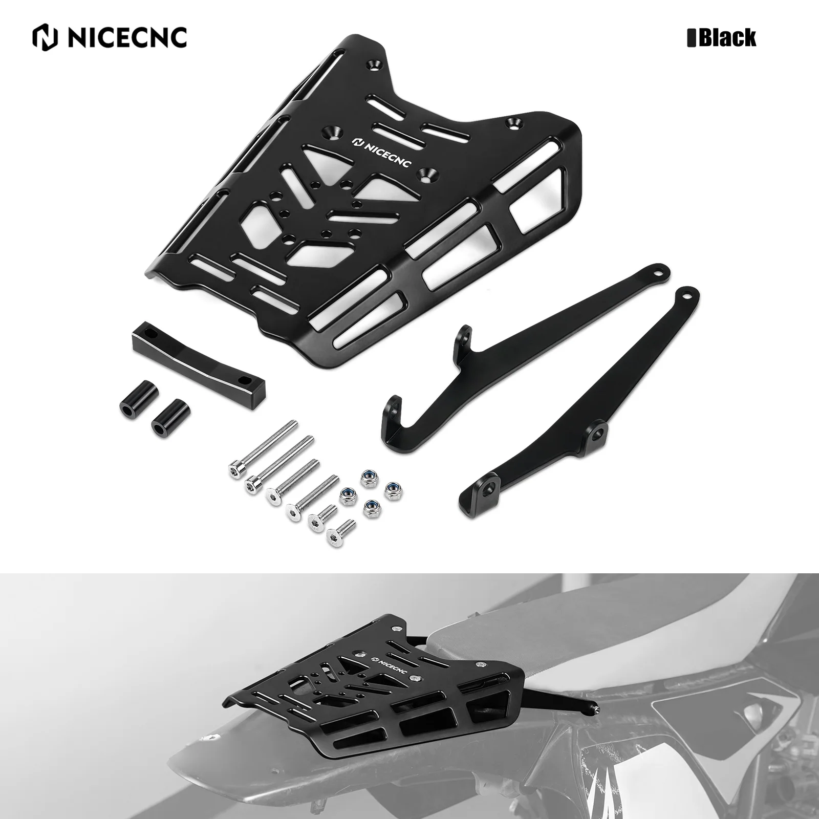 NICECNC For 2024 2023 Suzuki DR-Z4S DR-Z4SM DR-Z400S DR-Z400SM Motorcycle Rear Luggage Rack Tail Rack Aluminum Kit 2000-2024