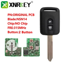 XNRKEY 2 Button Remote Car Key 315Mhz Without Chip for Nissan Micra Navara Almera Qashqai Patrol X-trail with NSN14 Blade