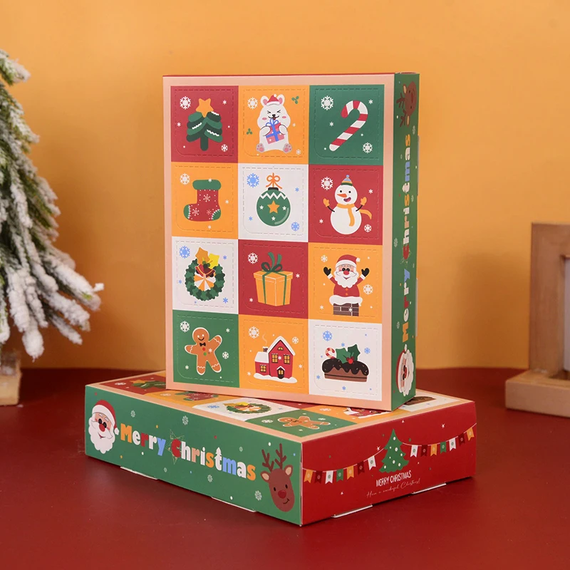 

2pcs Merry Christmas Gift Box 12Grid Kids Countdown Advent Calendar Box Poked with Finger Surprise Xmas Candy Bag Navidad Decor