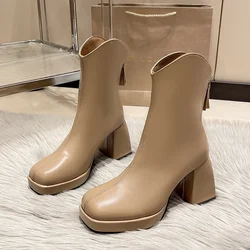 Ankle Square Heel Modern Boots Zip Square Toe Ladies Shoes on Sale 2024 New High Heel Solid Zipper Concise Women's Boots