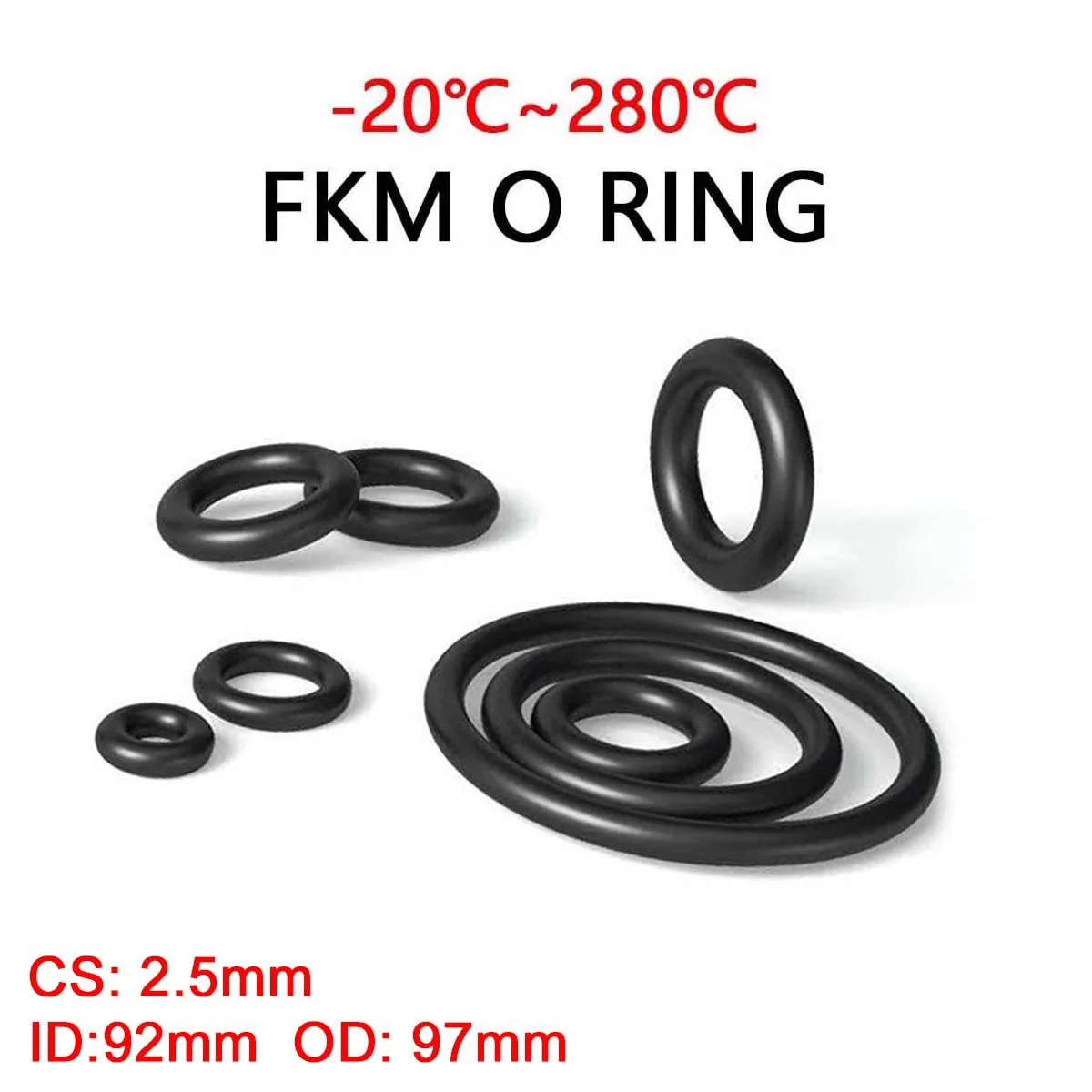 

5Pcs FKM Black Fluorine Rubber O Ring CS 2.5mm ID 92 mm OD 97mm O-Ring Sealing Gasket Washer Oil Resistant Acid&Alkali Resistant