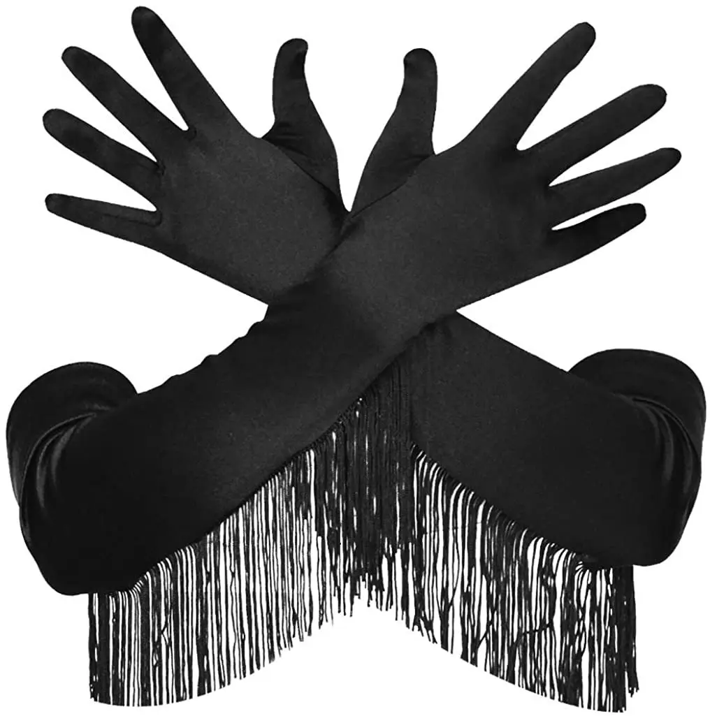 Long Gloves Fringe Latin Dance Gloves Satin Fringe Bridal Gloves Elegant Party Women Winter halloween dress up Accessories