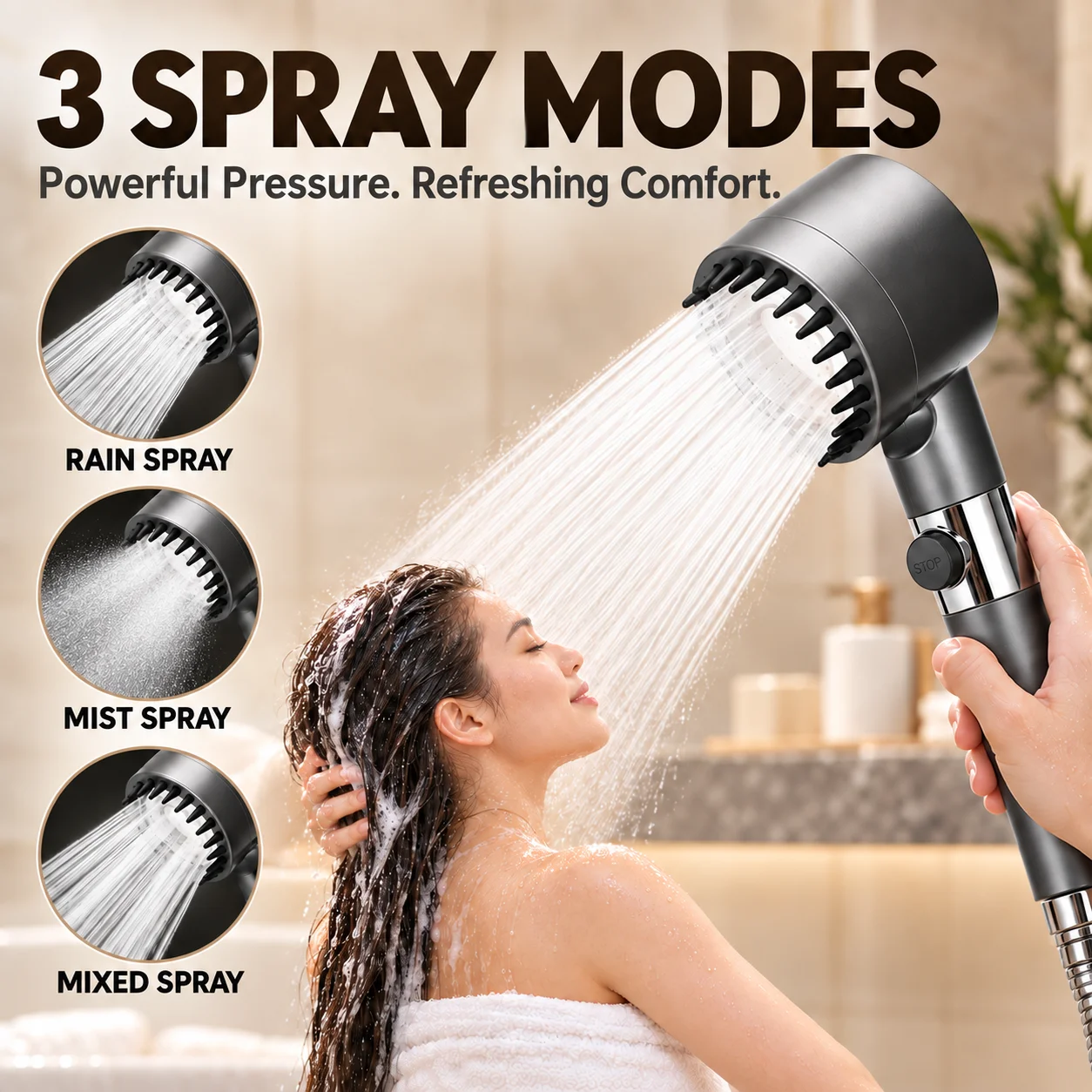 Pressurized Shower Head 3 Modes Filter One-key Stop Water Massage Clean Powerful Nozzle Showerhead Bathroom Accessory