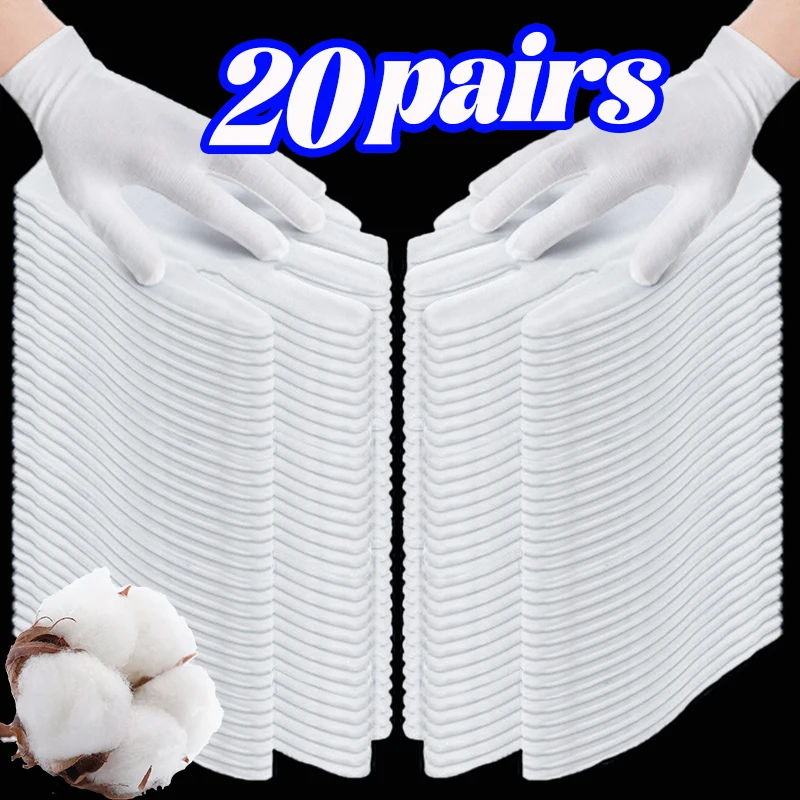 

1-20Pairs White Soft Cotton Work Gloves for Dry Hands Handling Film SPA Gloves Ceremonial Stretch Glove Household Cleaning Tools