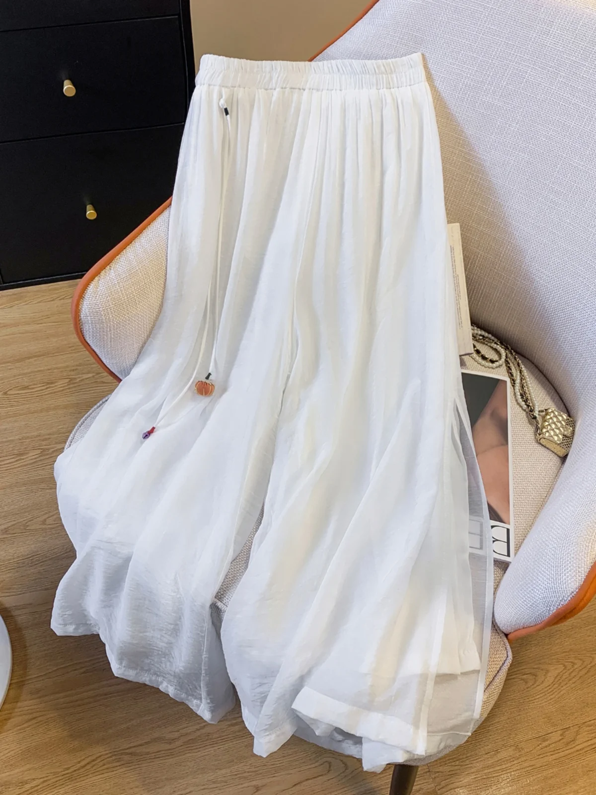 Pantaloni estivi a gamba larga in cotone e lino sottile Pantaloni casual drappeggiati da donna Dimagranti Fairylike Spacco laterale dritto Vita alta T lungo per il tempo libero...