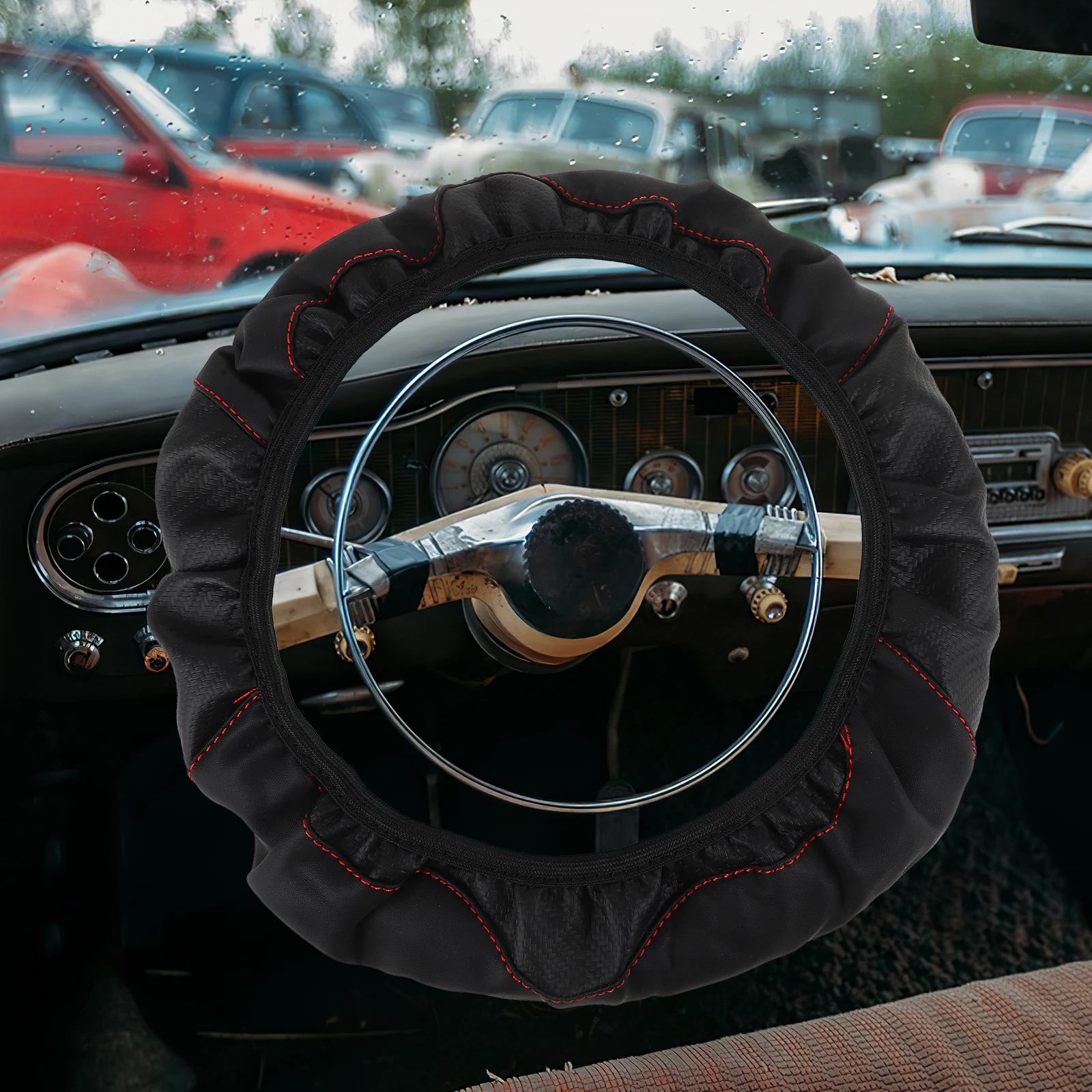 

Carbon Fiber Steering Wheel Cover Universal Car Accessories Anti Slip Elastic All Seasons Protective