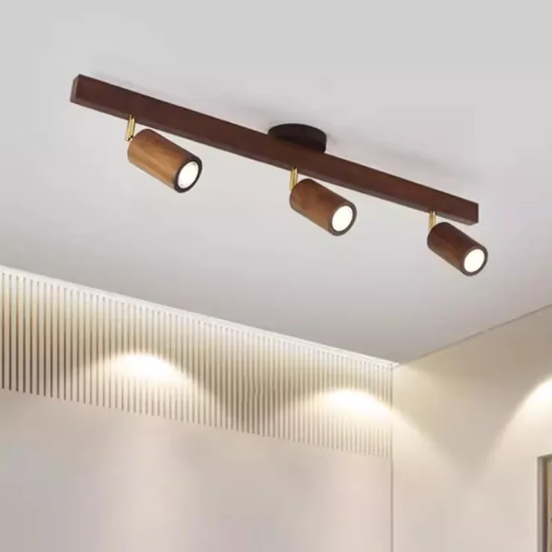 SANDYHA Spotlight Walnut Track Light for Living Room Bedroom Cloakroom Corridor Aisle Wood Ceiling Lamp Home Decor Modern Design