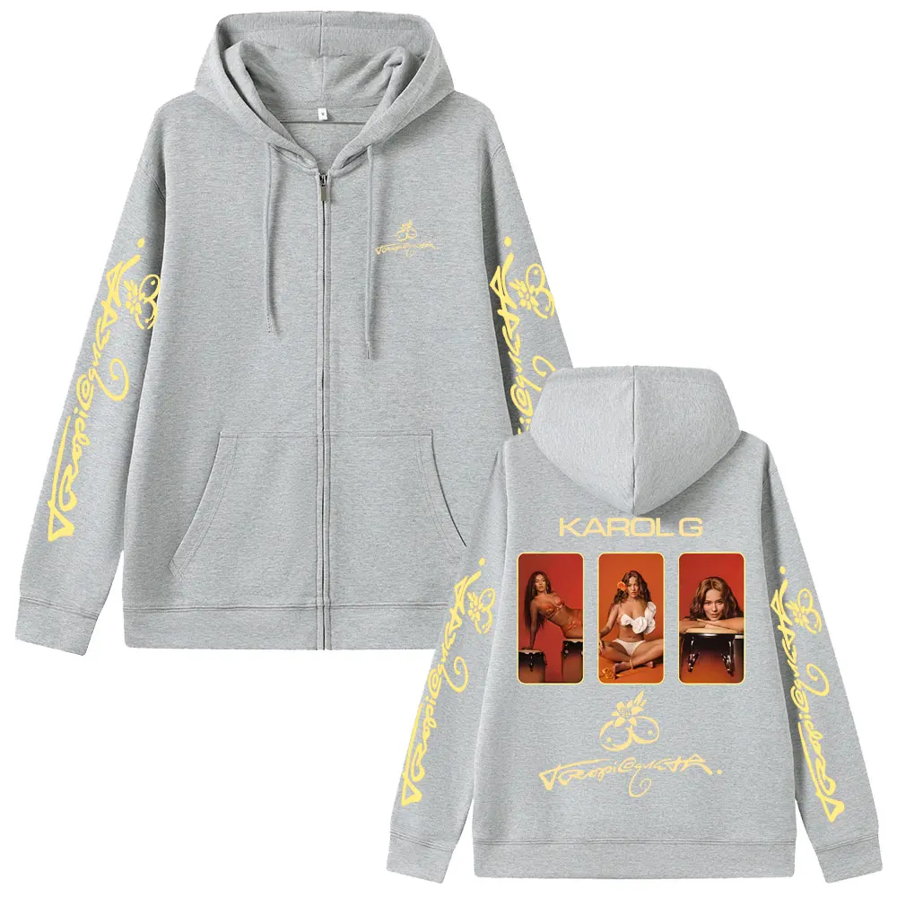 Karol G Album Tropicoqueta 2025 Zipper Hoodie Men Women Fashion Aesthetic Zip Up Jacket Men's Fleece Oversized Zip Up Sweatshirt