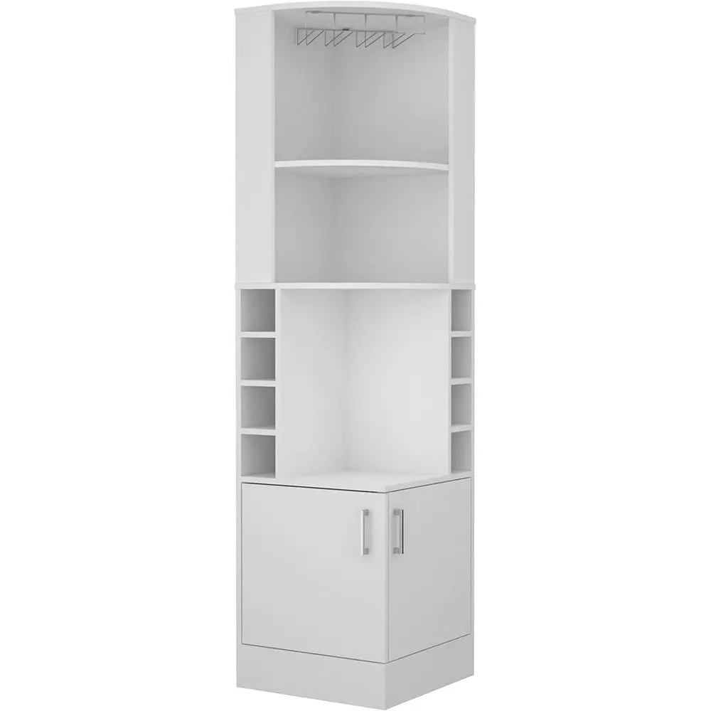 

White 71 High Living Room Egina Bar Cabinet with 2 Shelves, Glass Holder, 8 Bottle Racks, Central Shelf, Lower Drawers