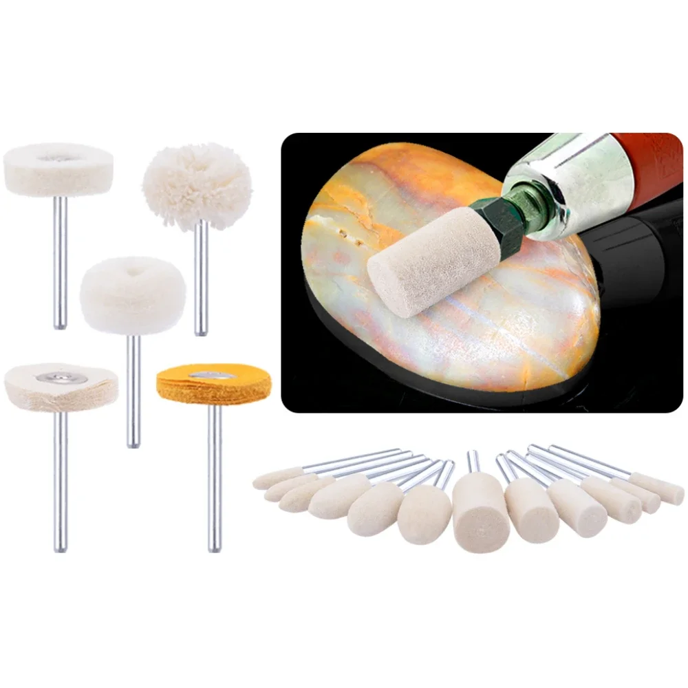 100pcs Rotating Tool Accessories White Grinding Polishing Wheel Multifunctional Wool Felt Mandrel Attachment 1/8 Inch Shank