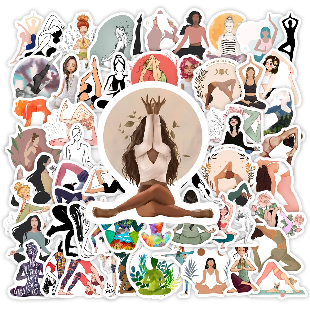 Aesthetic Yoga Pose Stickers Mountain Warrior Tree Pose DIY Toys Decal for Laptop Scrapbook Decorative Phone Bottles Waterproof