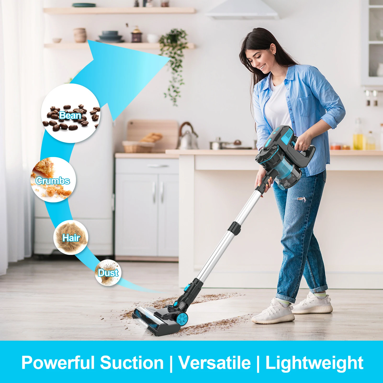 INSE Cordless Vacuum Cleaner 25KPa Powerful 6-in-1 Lightweight Handheld Stick Vacuum Flexible LED Headlights for Hardwood Carpet Pet Hair V770