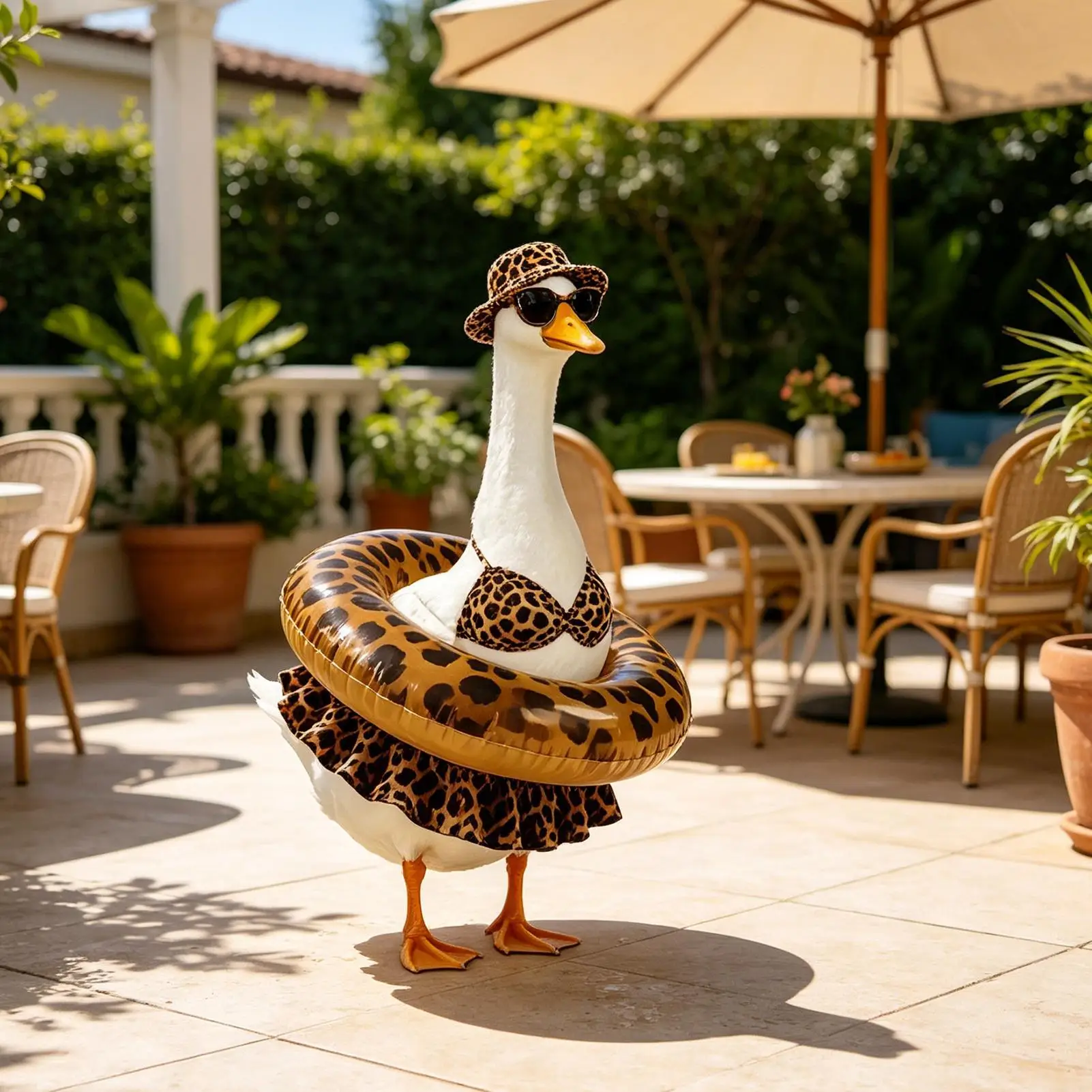 Porch Goose Clothes Leopard Decoration Bikini With Swim Ring Summer Porch Goose Funny Outfit For Garden Parties Festivals Events