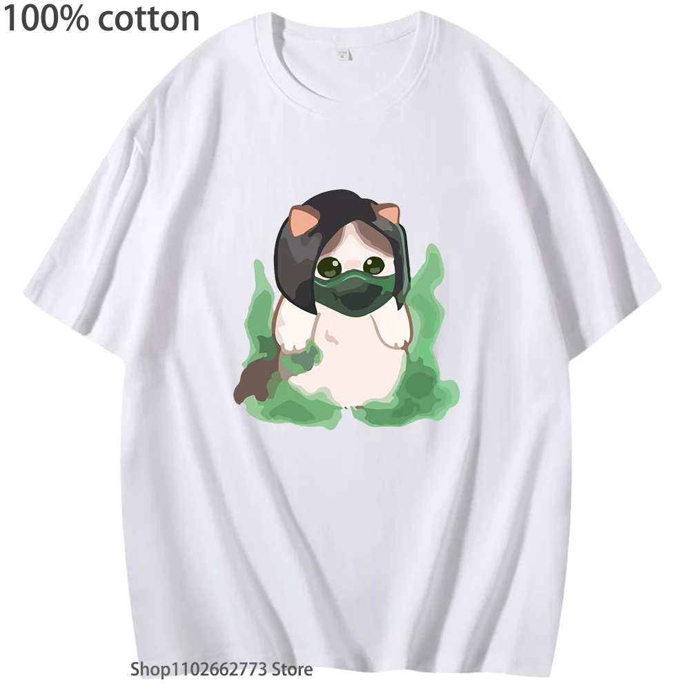 Viper Cat Cartoon Clothes Valorant Game T-Shirts Men and Women Shirt Pure Cotton Summer Unisex Tees Surprised Penguin Print Tops