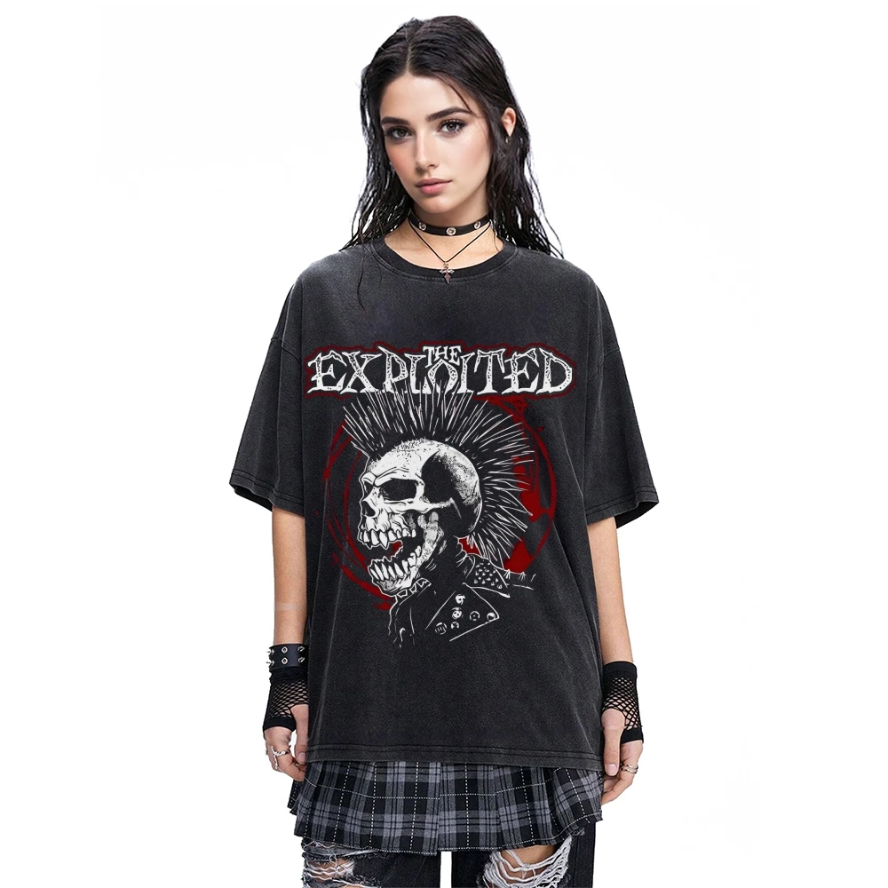 

UnisexY2K Graphic TShirt Vintage Washed The Exploited Skull Print Short Sleeve Tee Top Casual Streetwear Loose Oversized Tshirts