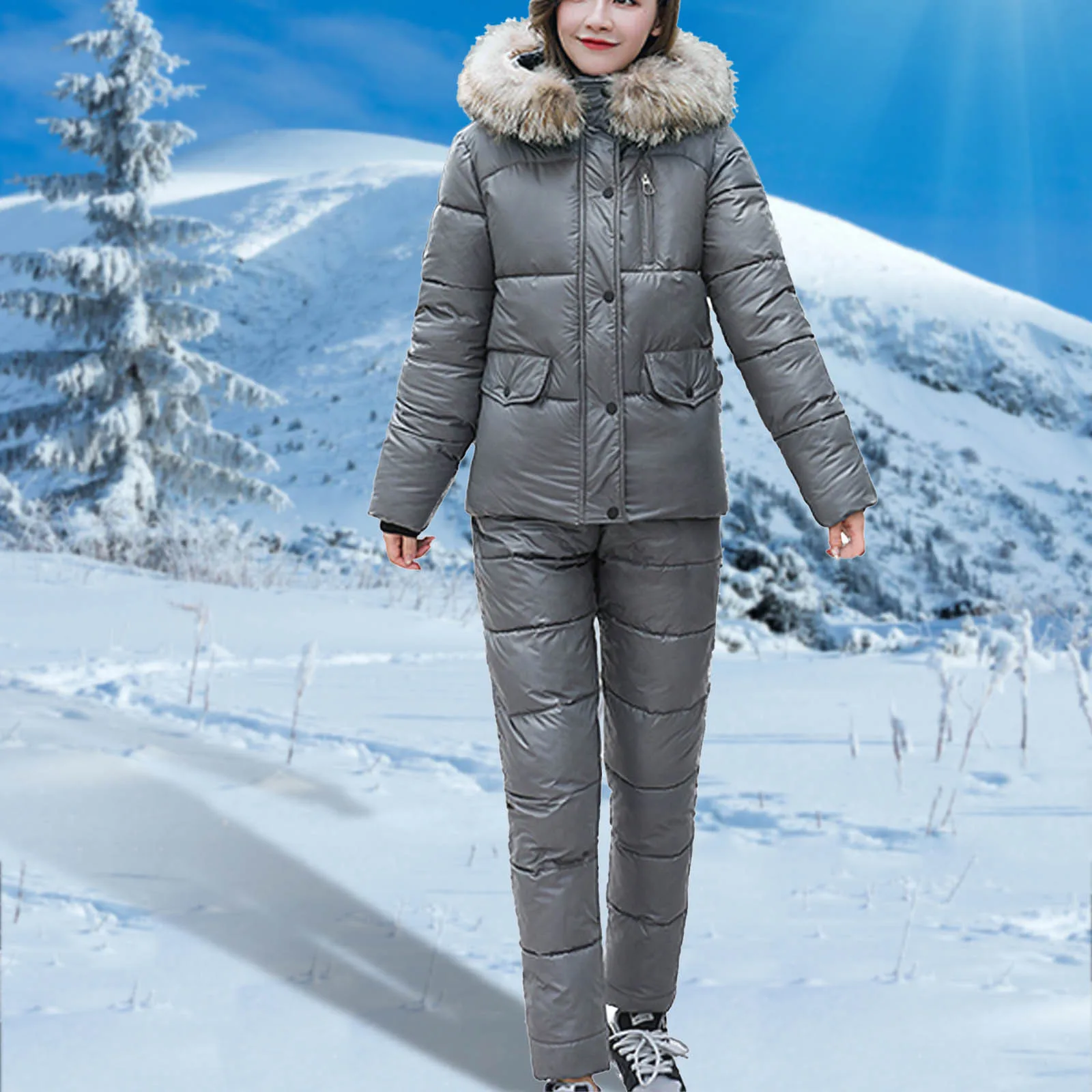 Winter Jumpsuit Women Overalls Bodysuit Jacket Parka Outdoor Snow Suits One Piece Ski Jumpsuit Skiing Pant Sets Tracksuits 2PCS