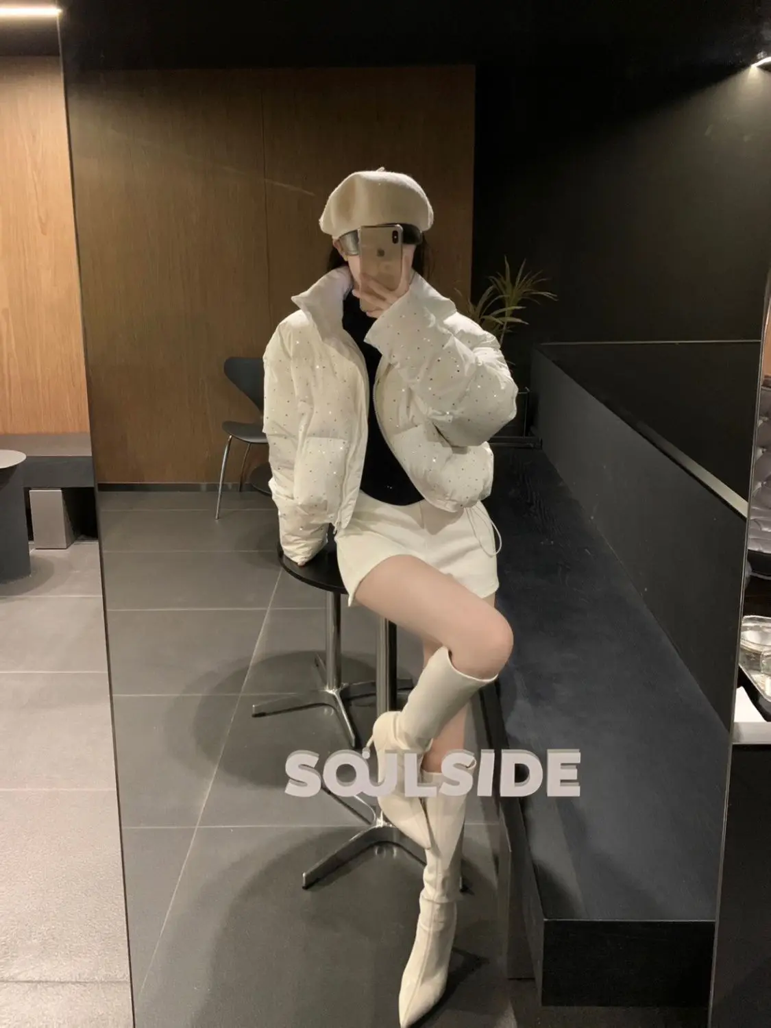 المرأة الخريف الشتاء أنيقة معاطف السترة المنتفخة شيك قصيرة سستة سترات معطف الكورية موضة الوقوف طوق سترة ملابس خارجية الصلبة #6