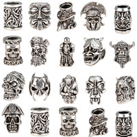 1pcs Skull Helmet Viking Rune Big Hole Beads Hair Braid Dreadlock Beard Bead Pendant DIY Necklace For Jewelry Accessory