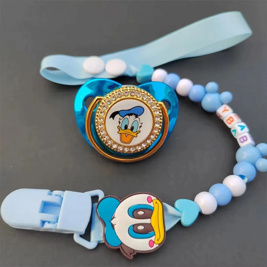 Donald Duck Print sales baby pacifier and personalized letter pacifier clip Silicone baby pacifier Glitter newborn teaser 0-24M view 2