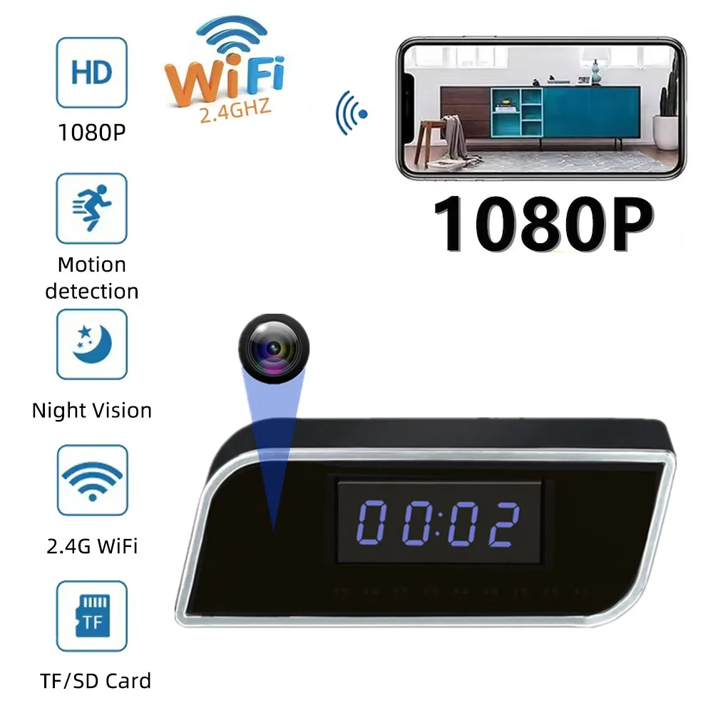 Wireless clock camera 1080P with WiFi support 2.4G router HD network camera motion detection night vision home monitoring camera