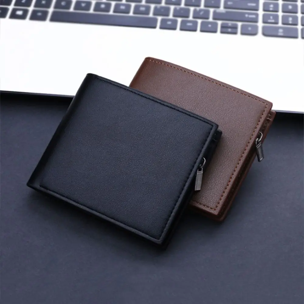 

Simple Zipper Men's Short Wallet Multifunctional Pu Leather Male Coin Purse Clutch Bag Multi-Slot Business Card Holder Daily