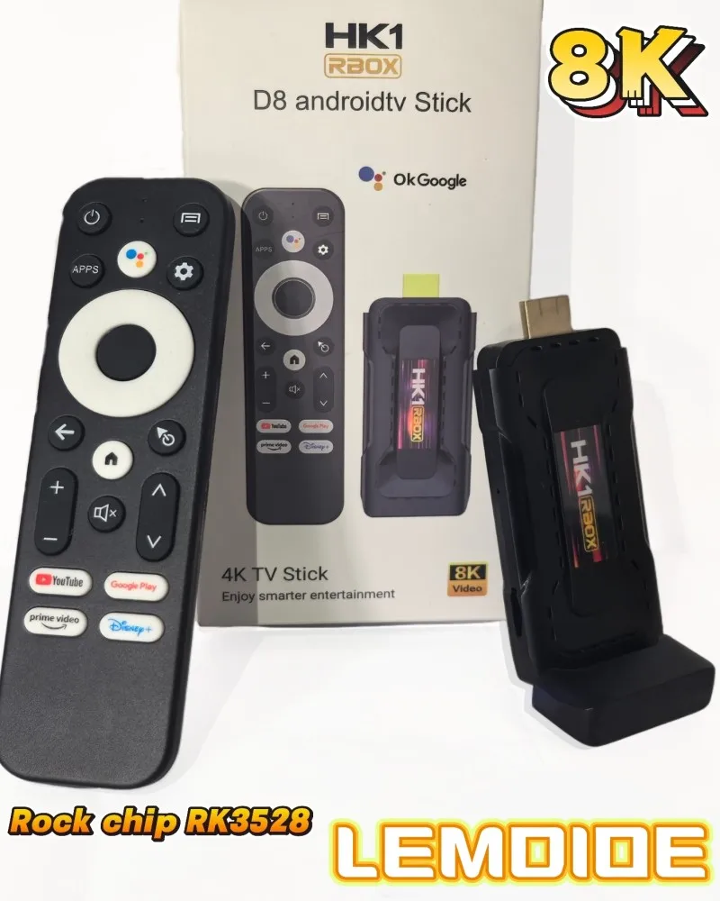 LEMFO HK1 RBOX D8 Android 13 TV Stick RK3528 8K Video Decocding 4GB 32GB AndoirdTV OS WIFI6 BT Voice Control TV Dongle BT5.0