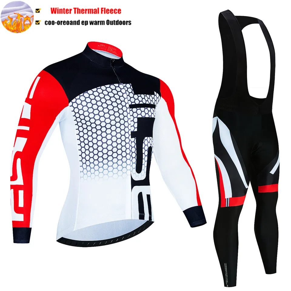 Winter Thermal Fleece Hot Wool Cycling Jersey Set Men Bicycle Suit Outdoor Sportswear MTB Uniform Maillot Ciclisno Kit Triathlon view 2