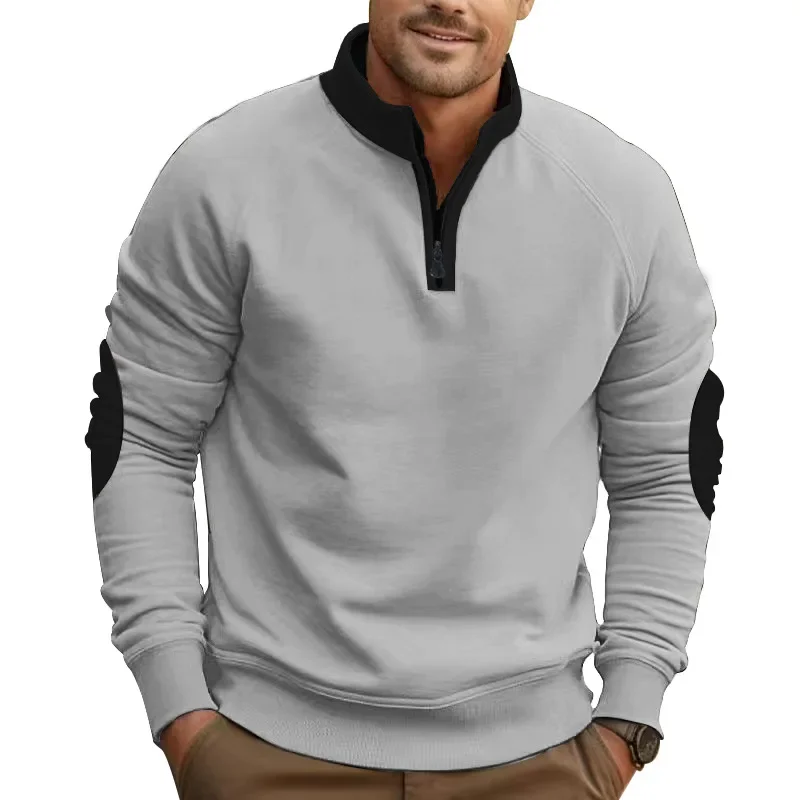 

LIBIELIY Autumn Winter Men's Hoodies Men Fashion Casual Long Sleeve Halr Zippers Stand Collar Patchwork Sweatshirts Male Loose S