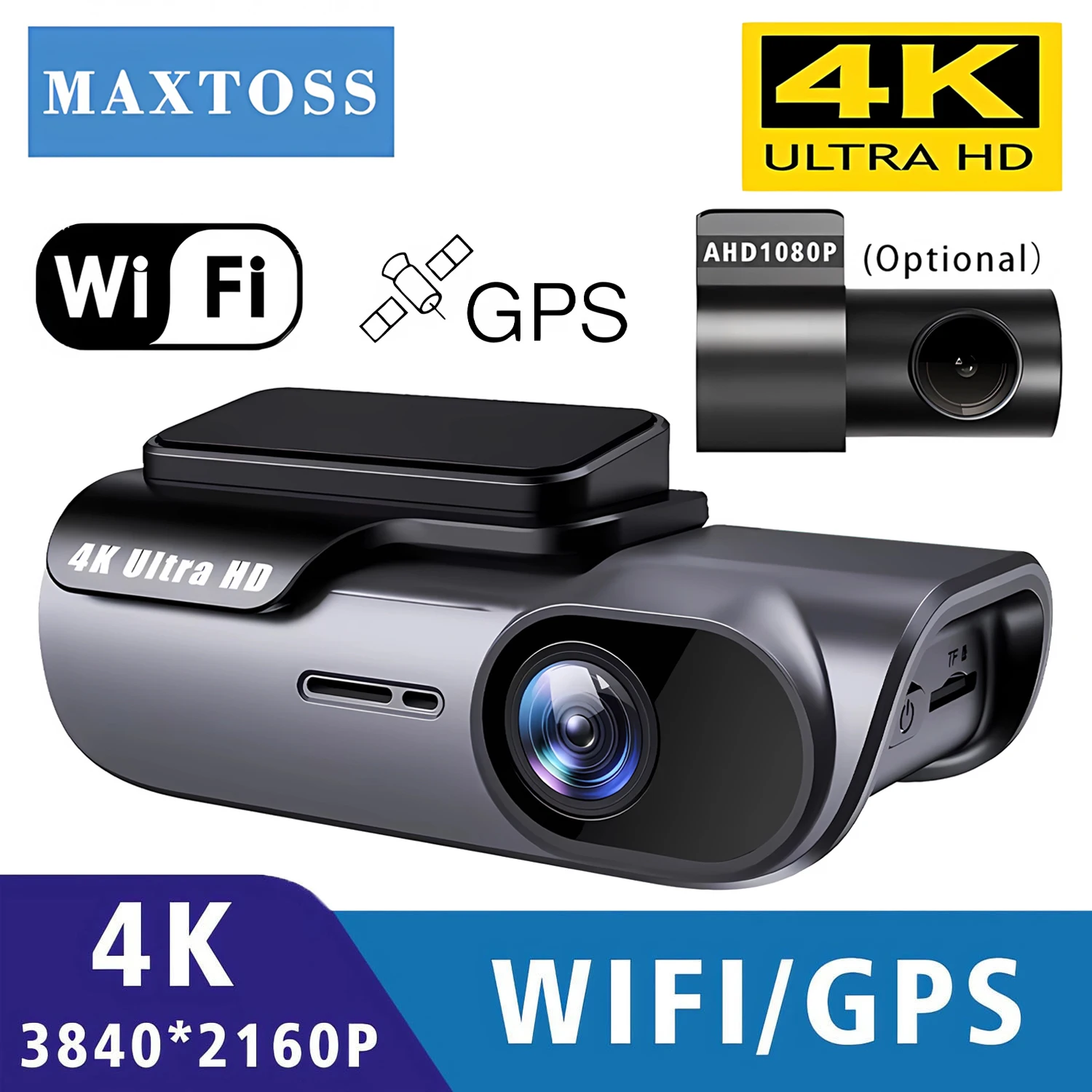 DashCam 4K Mini Auto-DVR-Videorekorder mit GPS-WIFI-Unterstützung, Dual-Objektiv 1080P Rückfahrkamera, Nachtsicht, Black Box, 24-Stunden-Parküberwachung