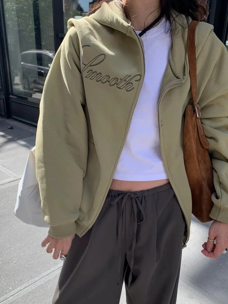 

Winter 2026 Women's Hooded Fleece-Lined Sweatshirt Jacket Smoothood Dongdaemun Korean Style Thickened Long Sleeve Zipper Closure