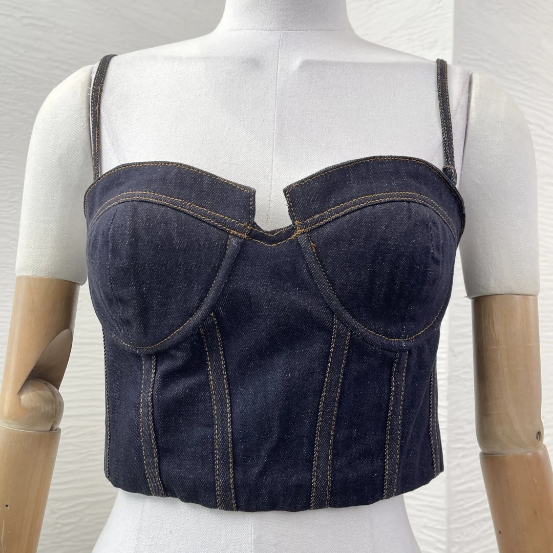 

2025 New Fashion Black Sleeveless Denim Jeans Blouse Tops for Woman
