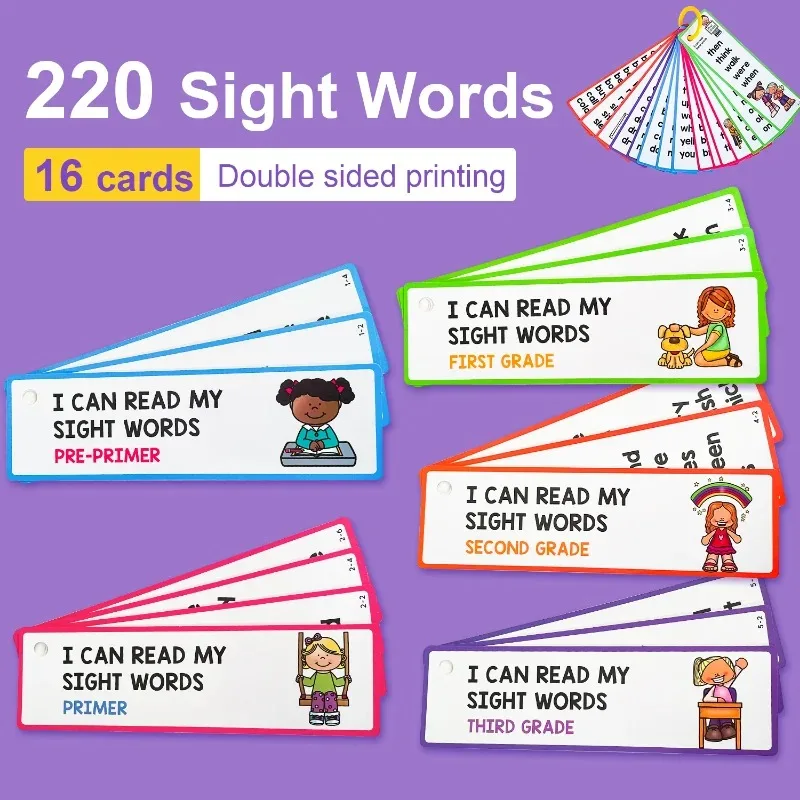 Imagem -03 - English Sight Words Cartões para Crianças Construção de Vocabulário Brinquedos Montessori Jogos de Memória Educativos Flashcard 220