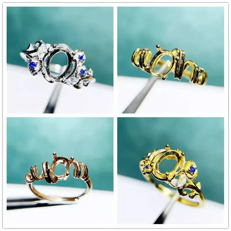 MeiBaPJ 5mm*7mm Elliptic Stone 925 Silver Fashion Zircons Ring Setting DIY Empty Holder for Women Fine Charm Jewelry