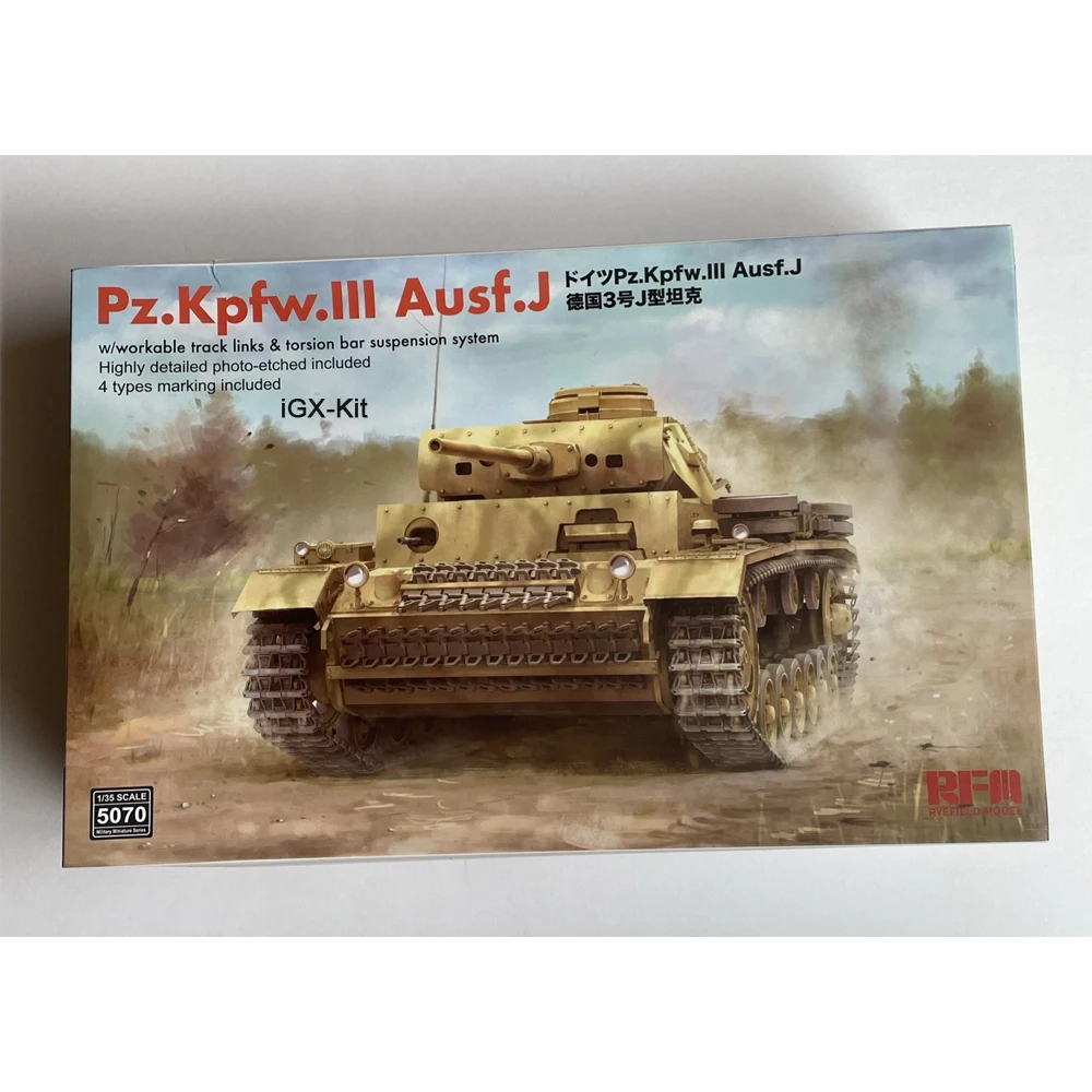 Rye Field 5070 1:35 Scale Panzer Pz Kpfw III Ausf J Tank w/Workable Track Links Vehicle Plastic Assembly Model Building Kit