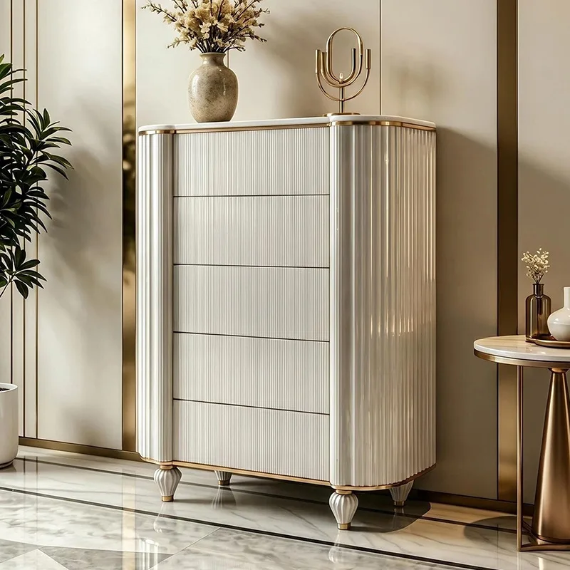 Marble chest of drawers Household bedroom Storage chest of drawers Living room Solid wood carving cabinet
