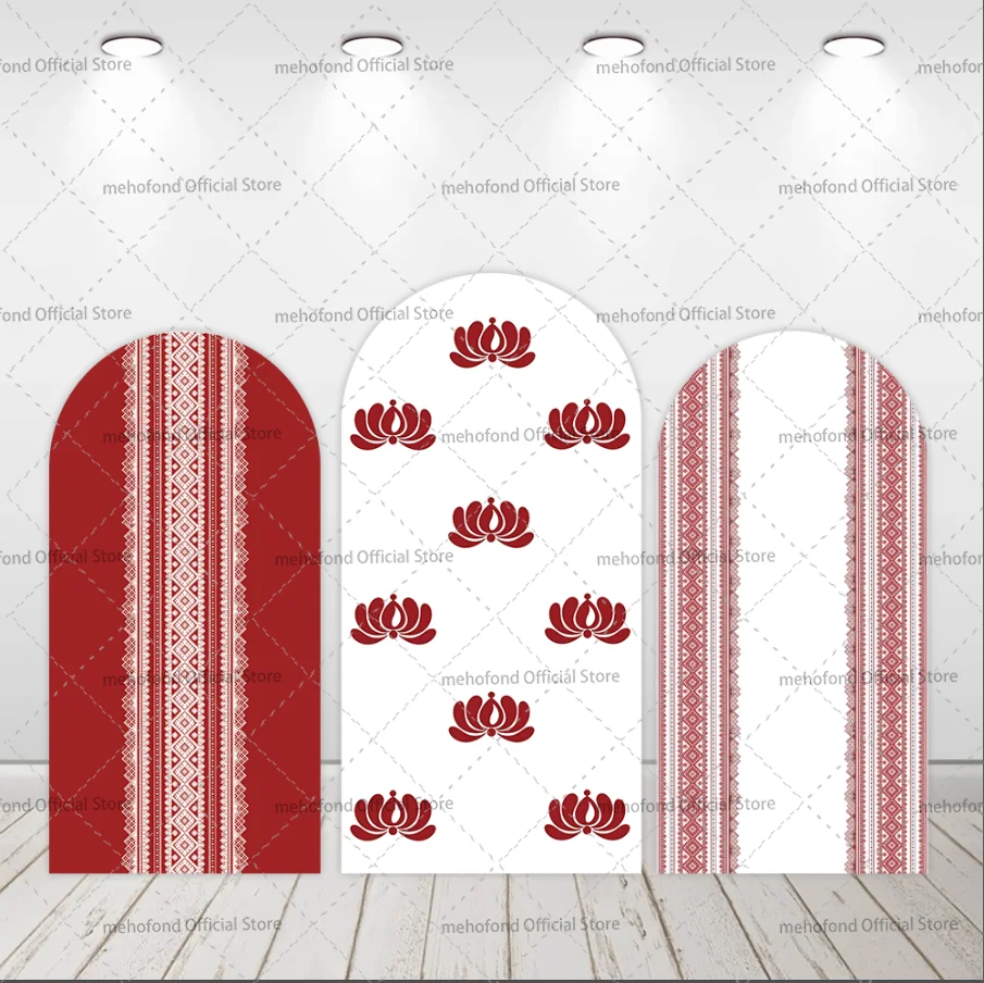Mehofond Toile de fond décorative personnalisée double face, motif Lotus Henna brodé rouge, pour Anniversaire, Baby Shower, Décoration murale arche Chiara