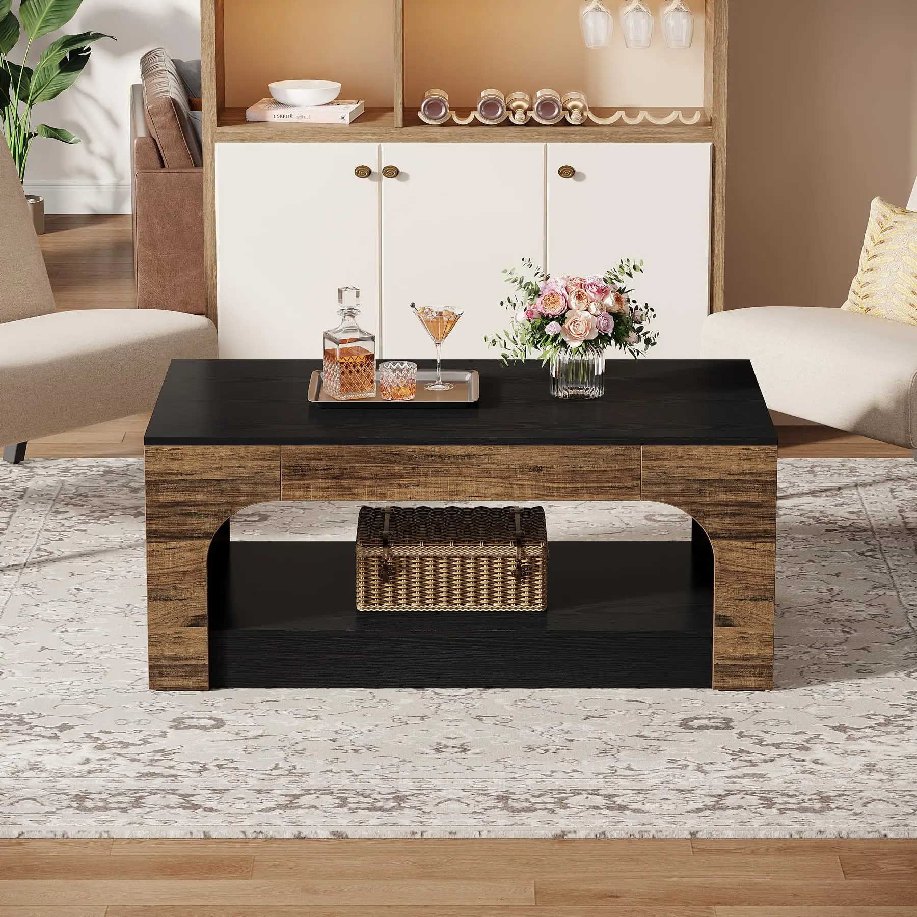 Tribesigns Coffee Table with Storage, 2-Tier Wood Coffee Table Center Table for Living Room, Mid-Century Modern Coffee Table, Re